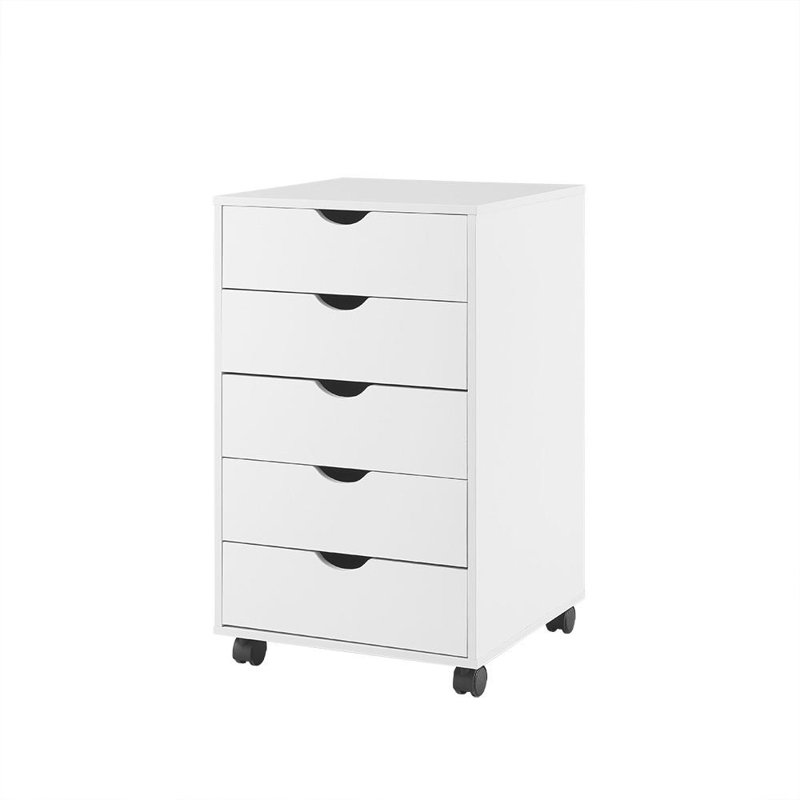 Inbox Zero 5 Drawer Chest, Wood Storage Dresser with Wheels